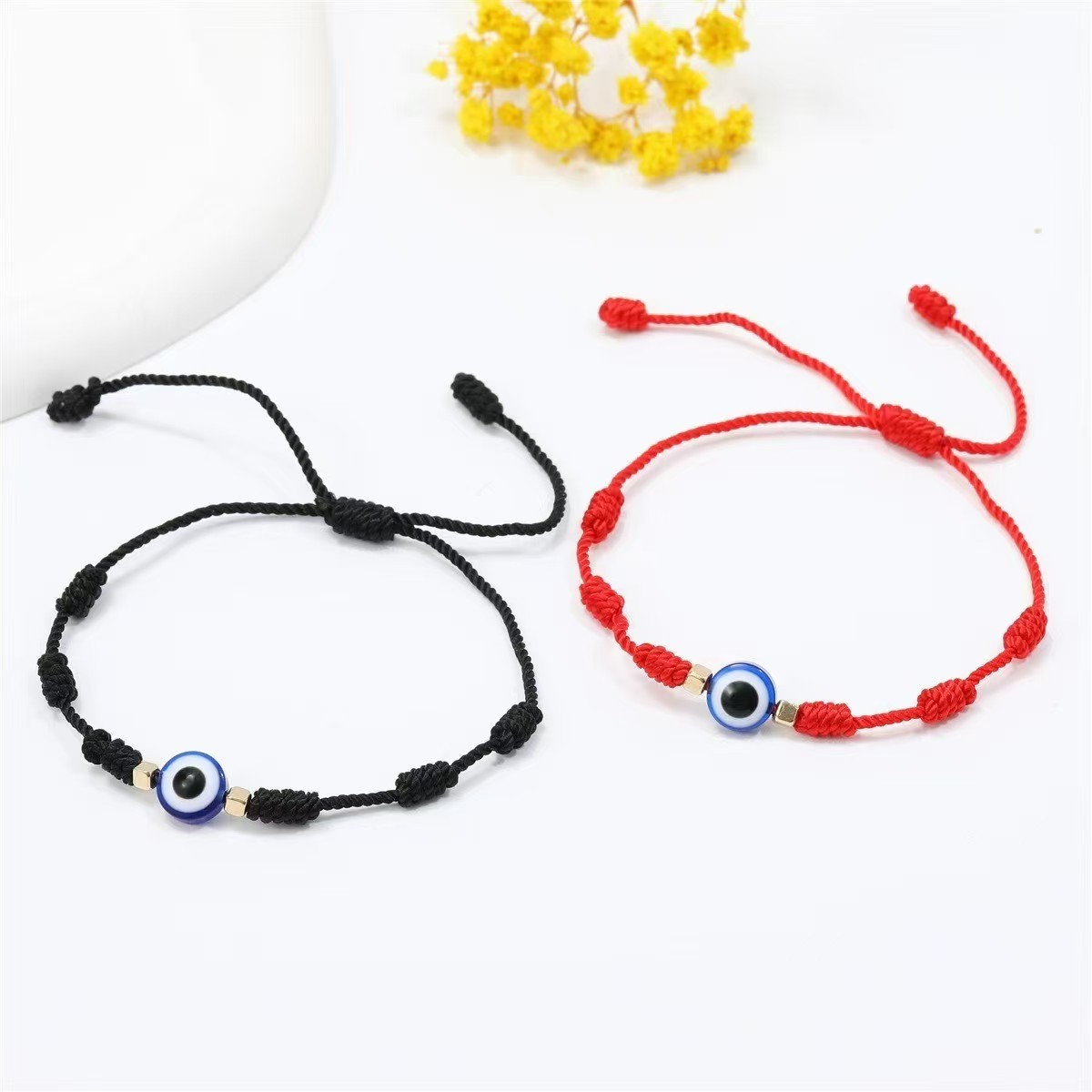 Turkish Blue Evil Eye Bracelet with Adjustable String, Gift for Her